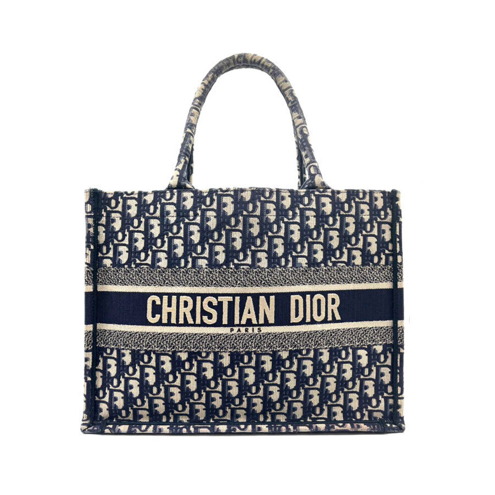 Christian Dior Tote Bag Book Canvas Navy Blue